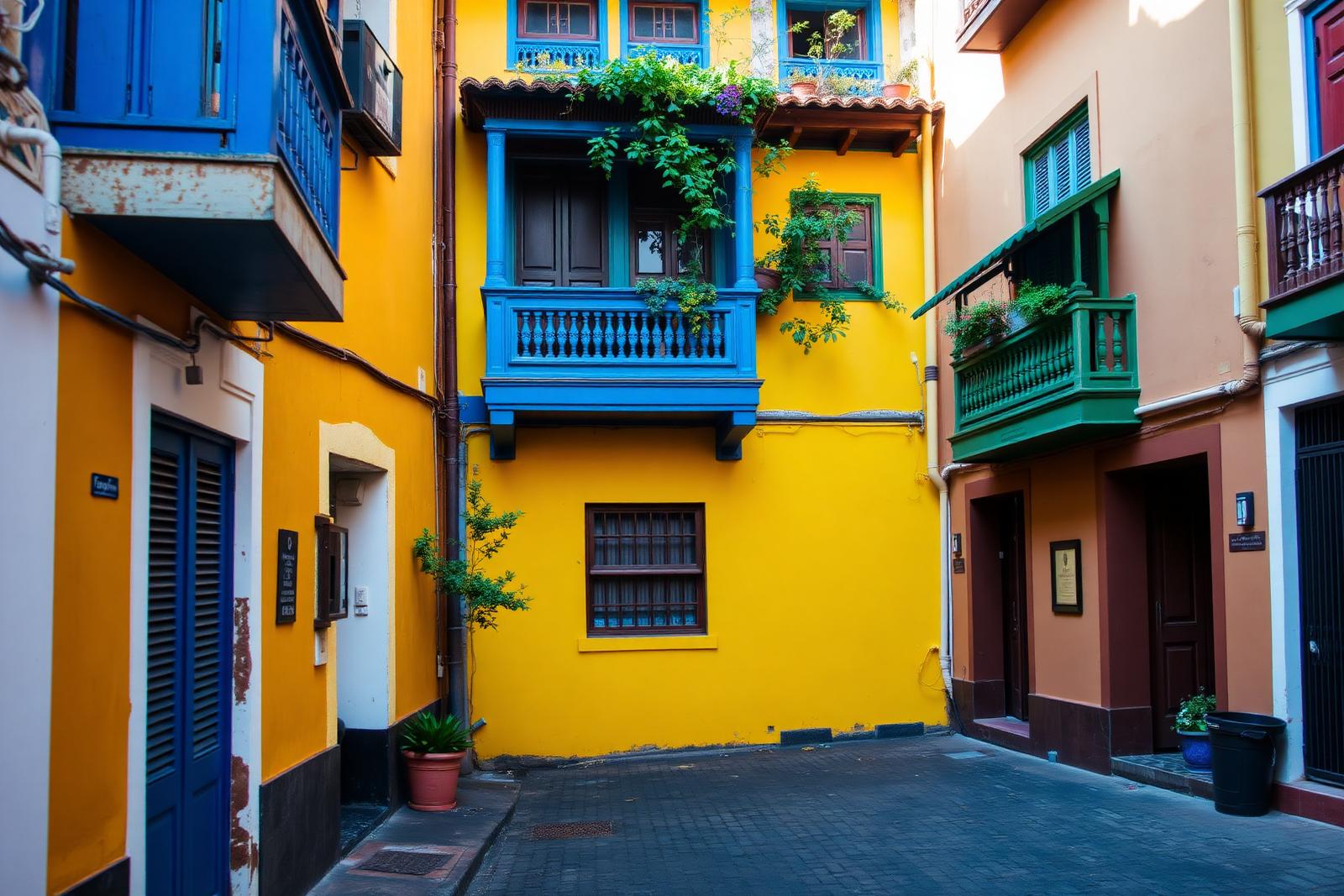 Sunlit heritage lane in Panjim's Fontainhas quarter, Goa