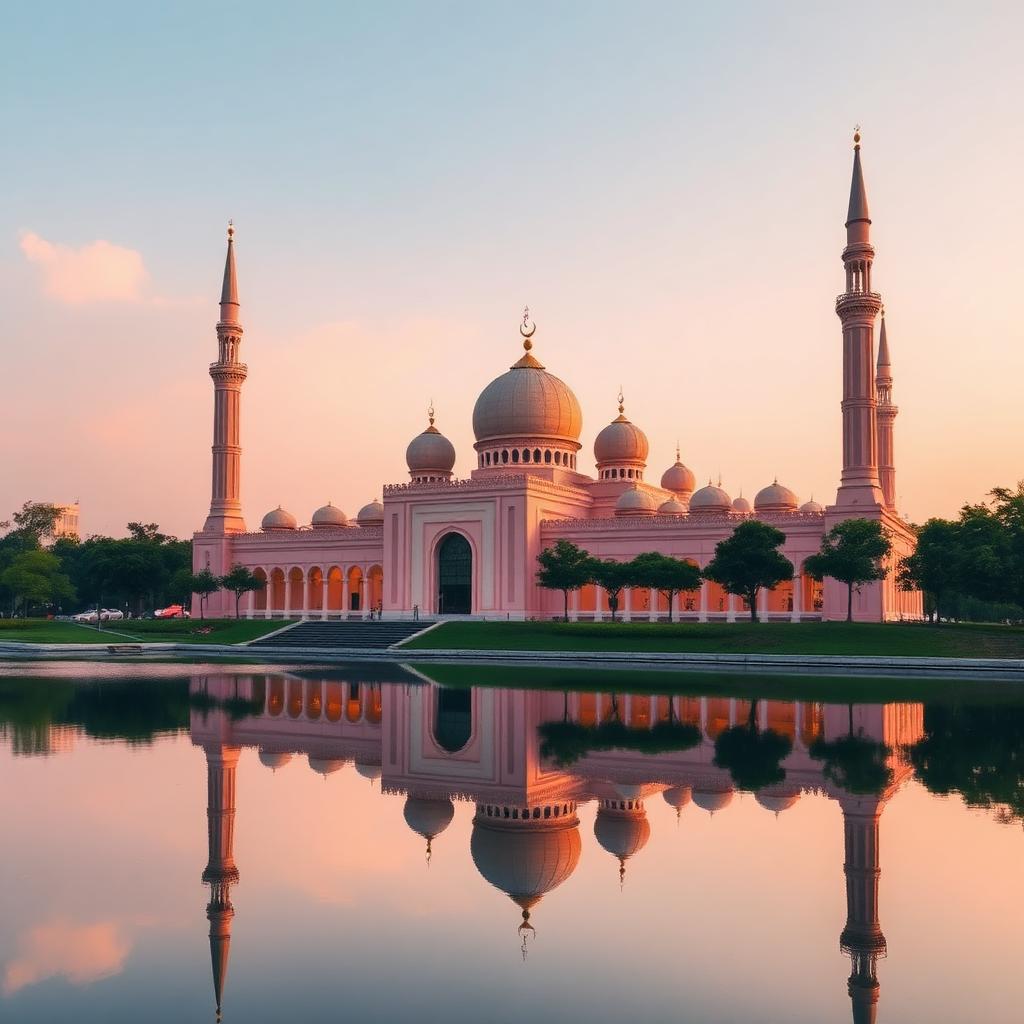 Putra Mosque reflecting on Putrajaya Lake