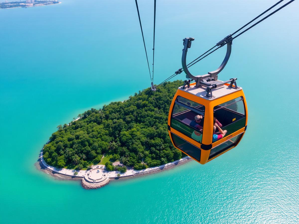 Sentosa cable car over turquoise water