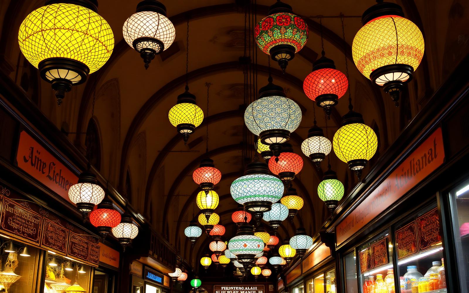 Grand Bazaar mosaic lanterns and vaulted arcades