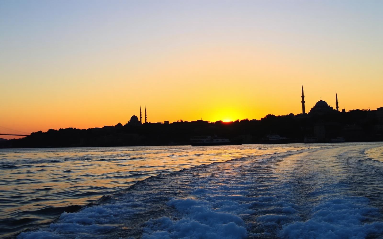 Bosphorus sunset cruise with Istanbul's silhouette