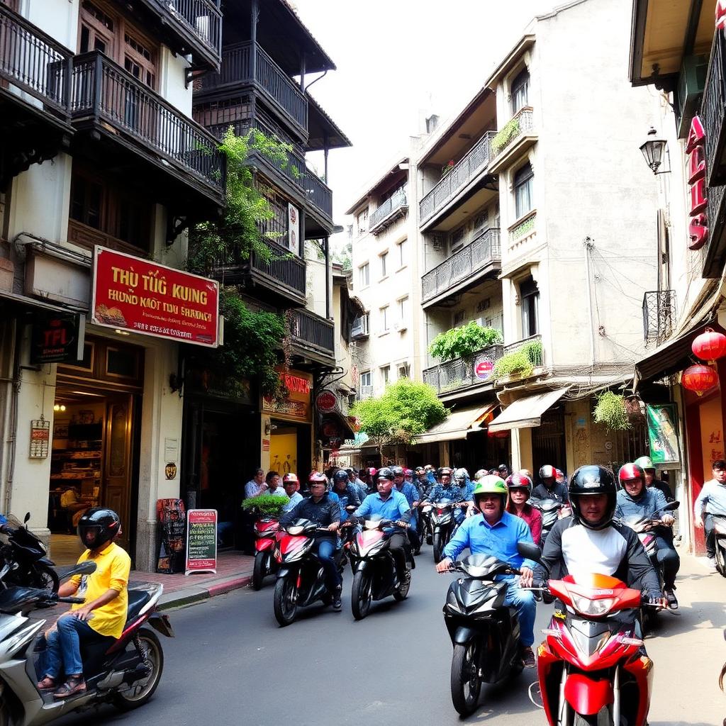 Motorbike-filled streets of Hanoi Old Quarter